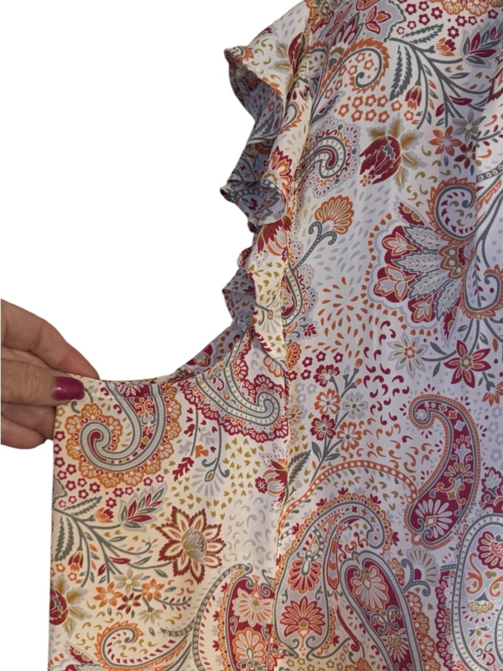 GORGEOUS Cynthia Rowley Multicolor Paisley Ruffle Sleeve Blouse PLUS: 3X     #H - Picture 4 of 6